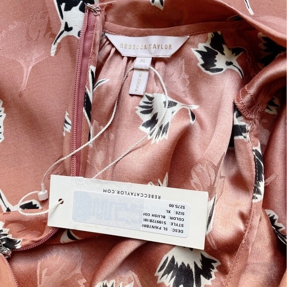 NWT Rebecca Taylor Floral Silk Blouse Blush Combo Women’s Size XL Flutter Sleeve - Picture 8 of 12